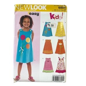 New Look 6504 Sewing Pattern Kids Size 3-8 A-Line Dress Easy DIY